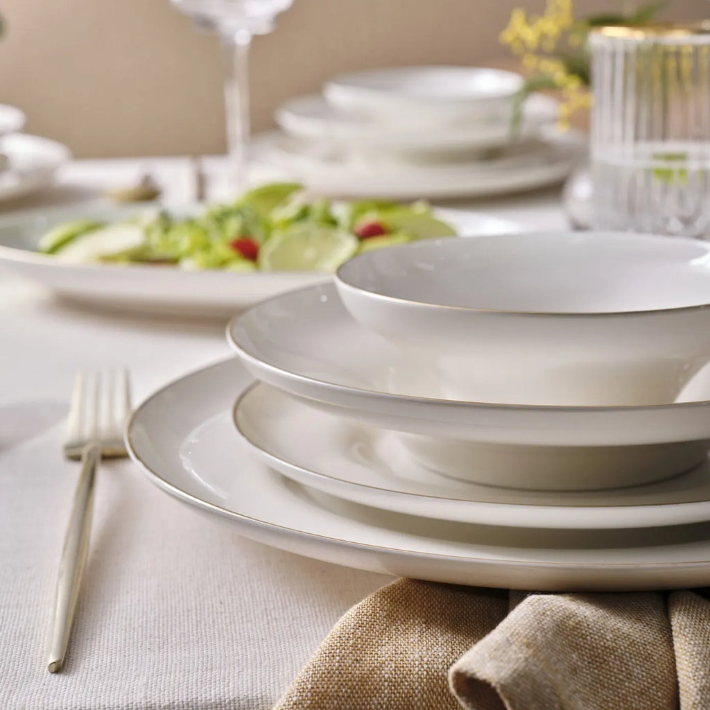 Service de table Karaca Streamline Nefeli pour 12 personnes, 56 pièces, New Generation Bone, or