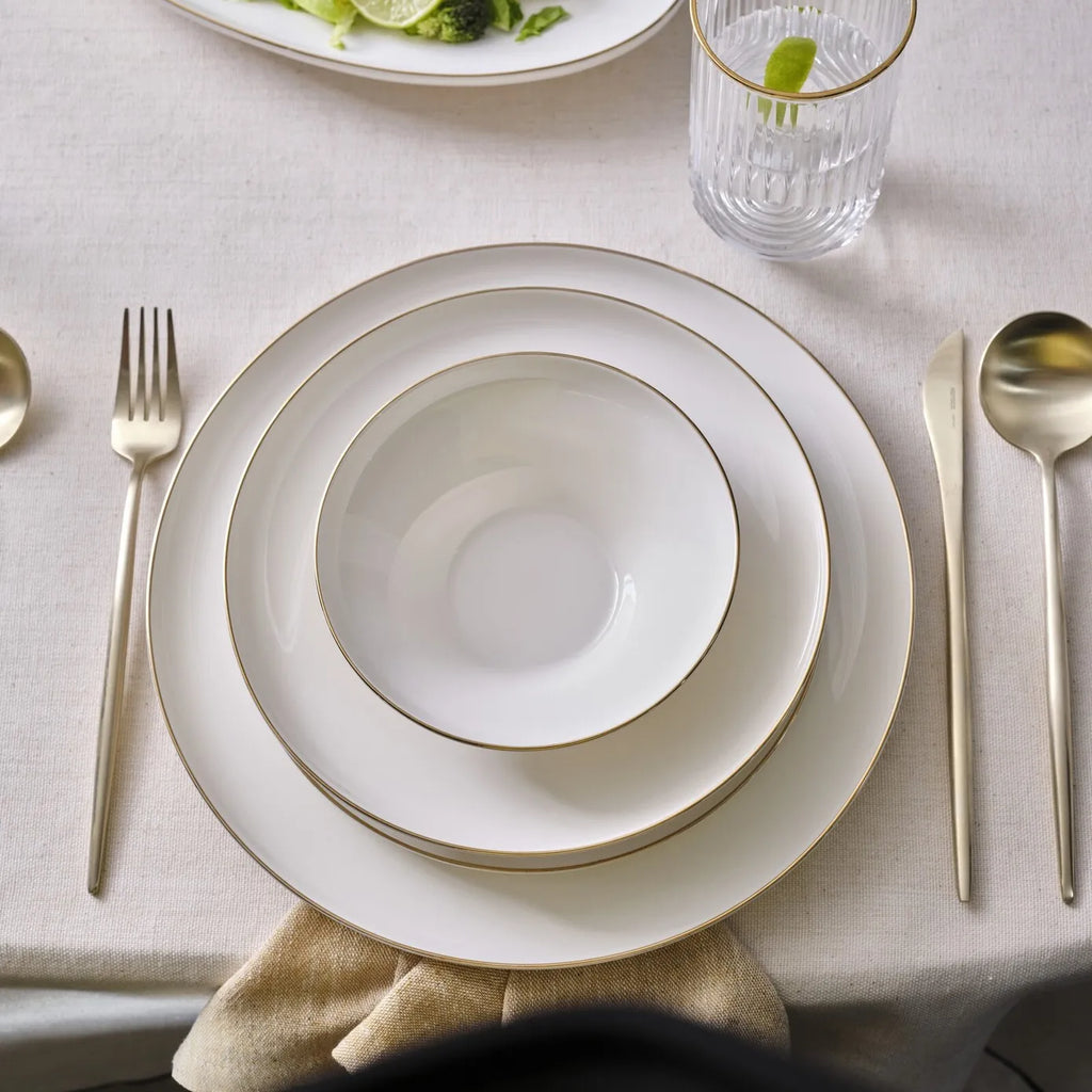 Service de table Karaca Streamline Nefeli pour 12 personnes, 56 pièces, New Generation Bone, or