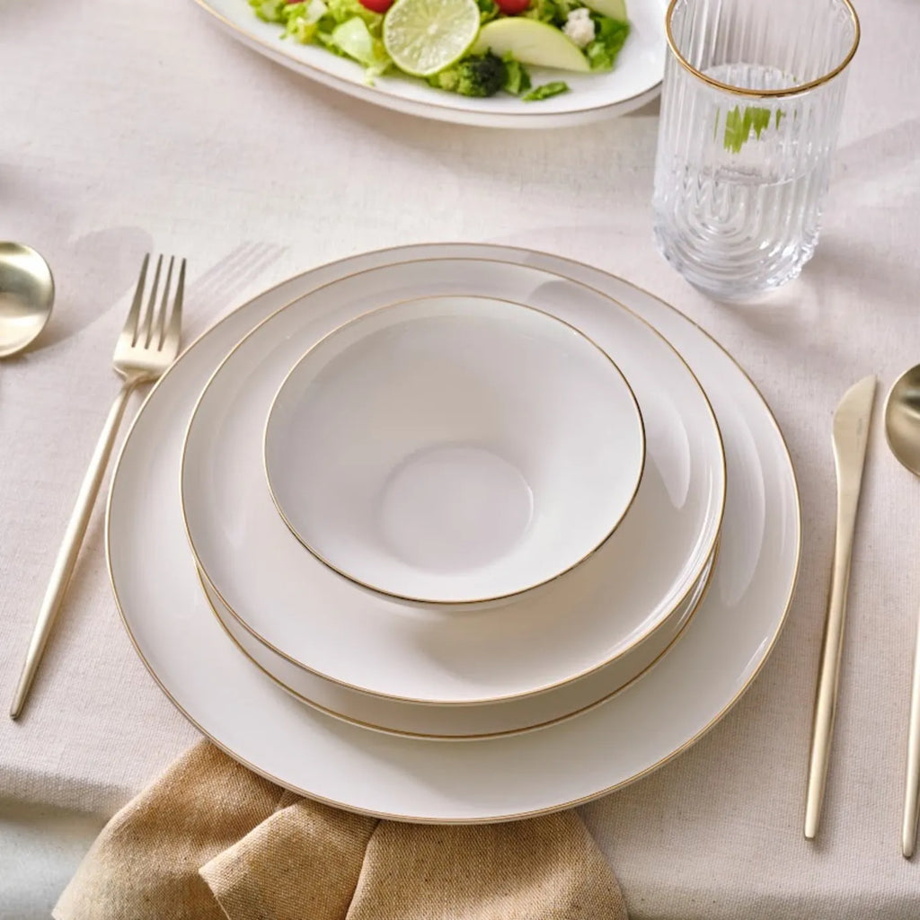Service de table Karaca Streamline Nefeli pour 12 personnes, 56 pièces, New Generation Bone, or