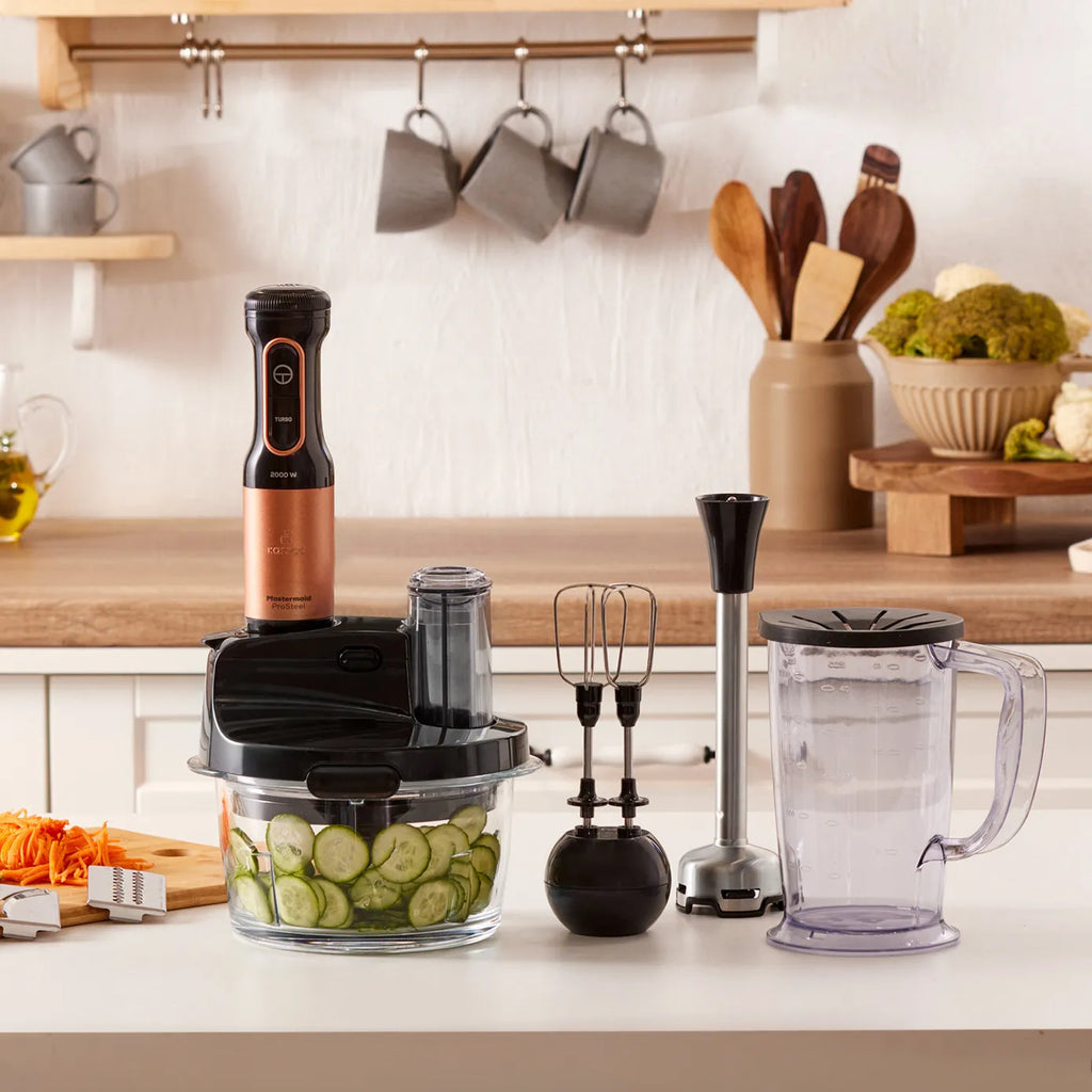 Blender Set Karaca Mastermaid Prosteel Long support pour mixeur, 6 couteaux, verre, 2500 W, cuivre noir