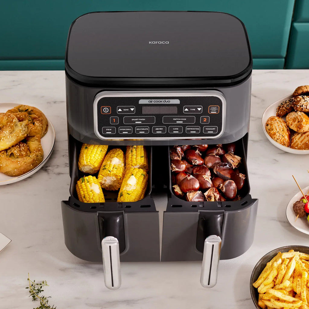 Airfryer Karaca Air Cook Duo Cuisine Maison XXXL, pour 8 personnes, 8 litres, noir chrome
