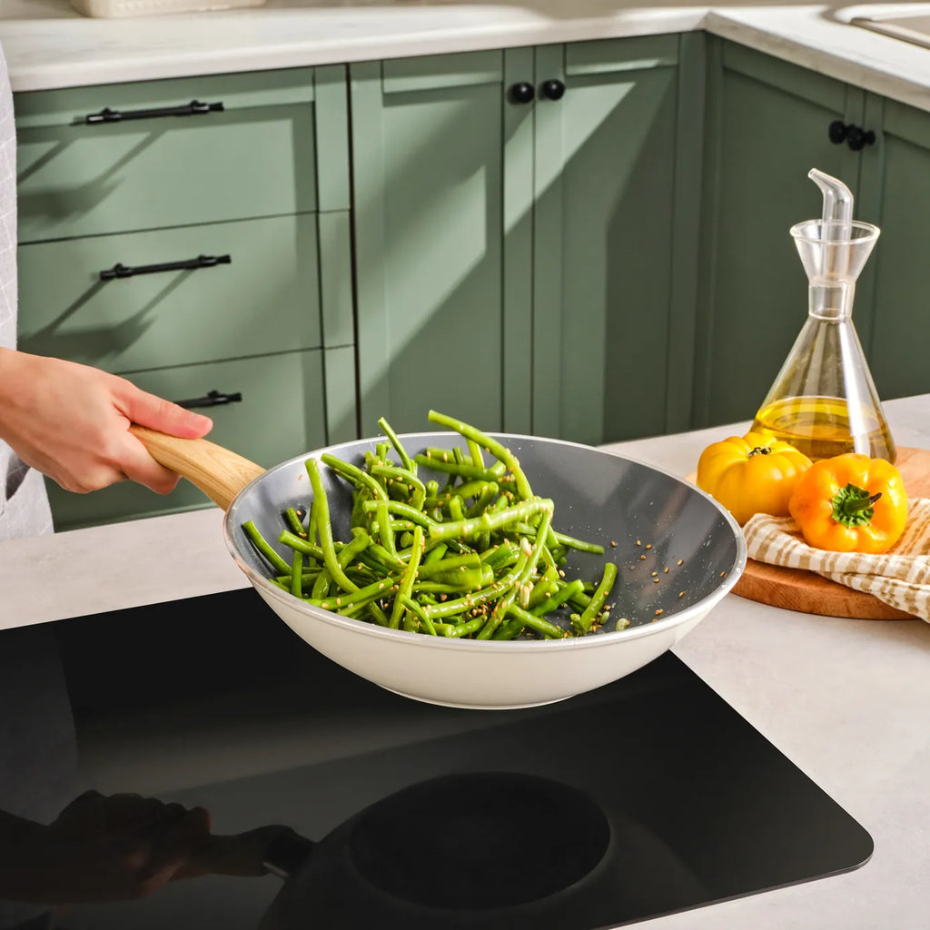 Karaca Swiss Crystal 28 Cm Wok Poêle, Crème