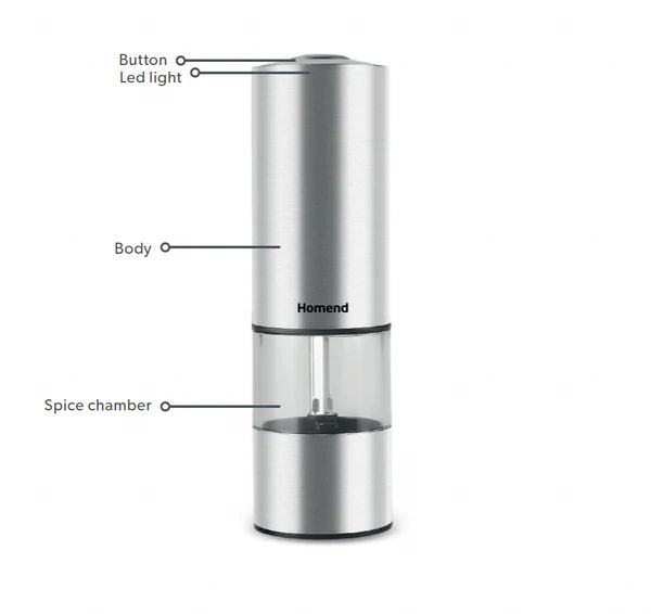 Homend Grindgo 6004UK Moulin à Épices Rechargeable, Inox