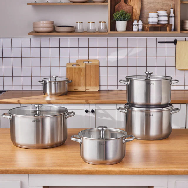 Casserole à induction en acier inoxydable Karaca Elite avec couvercle, 18 cm, argent