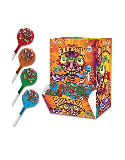 Sucettes Boite LOLLIBONI Sour Brain avec Chewing Gum 16gr