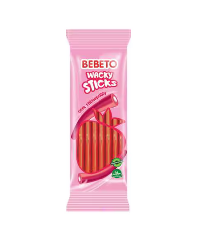 Bebeto 180gr (1260-1210) Wacky Sticks Cool Bonbon Halal Baton Fourré Fraise Lisse 180gr x 24pcs