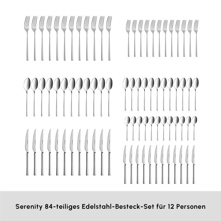 Ensemble de Couverts Karaca Serenity Elegance Pour 12 Personnes, 84 Pièces